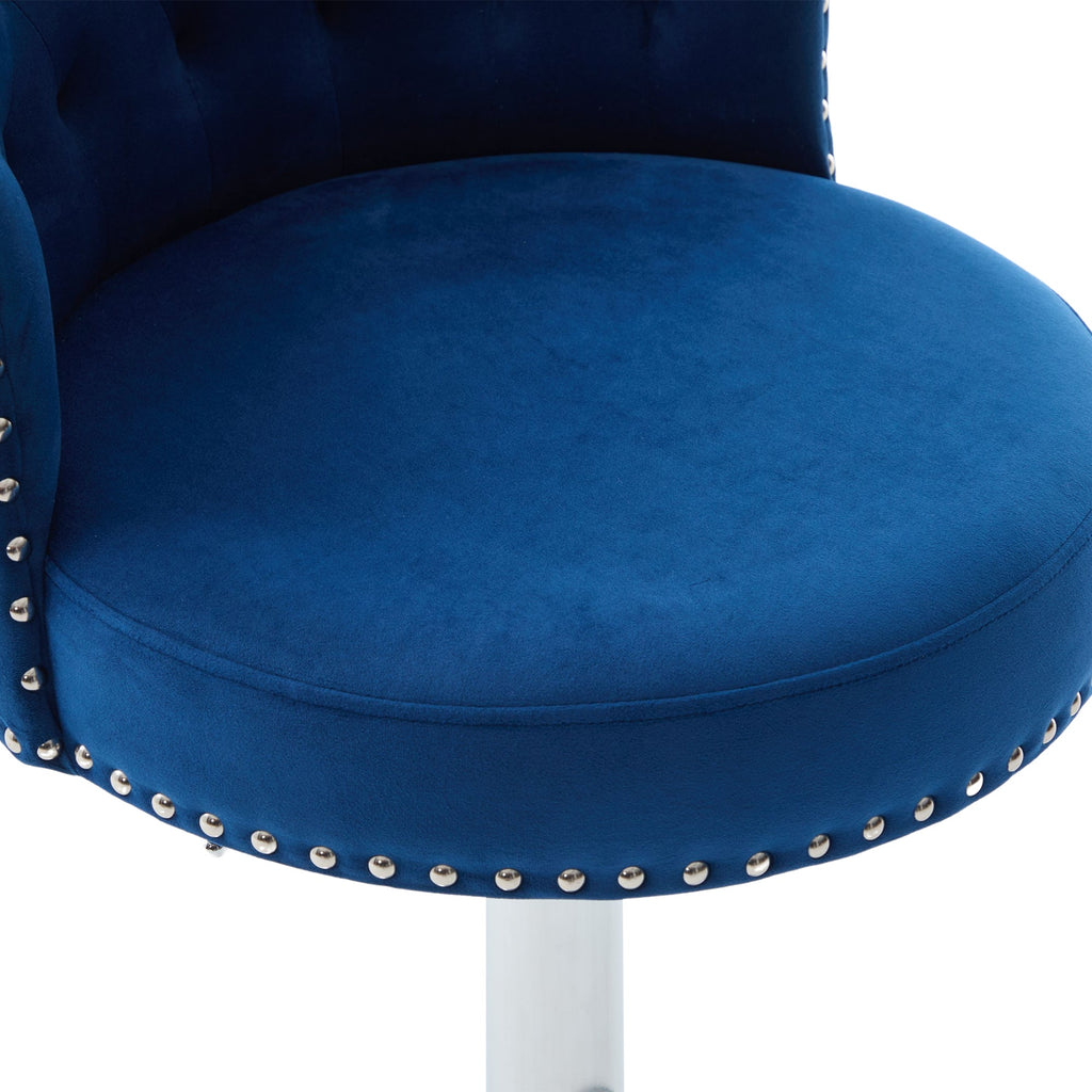 Velvet Bar Stool Set of 2, Adjustable Swivel Bar Stools with Silver