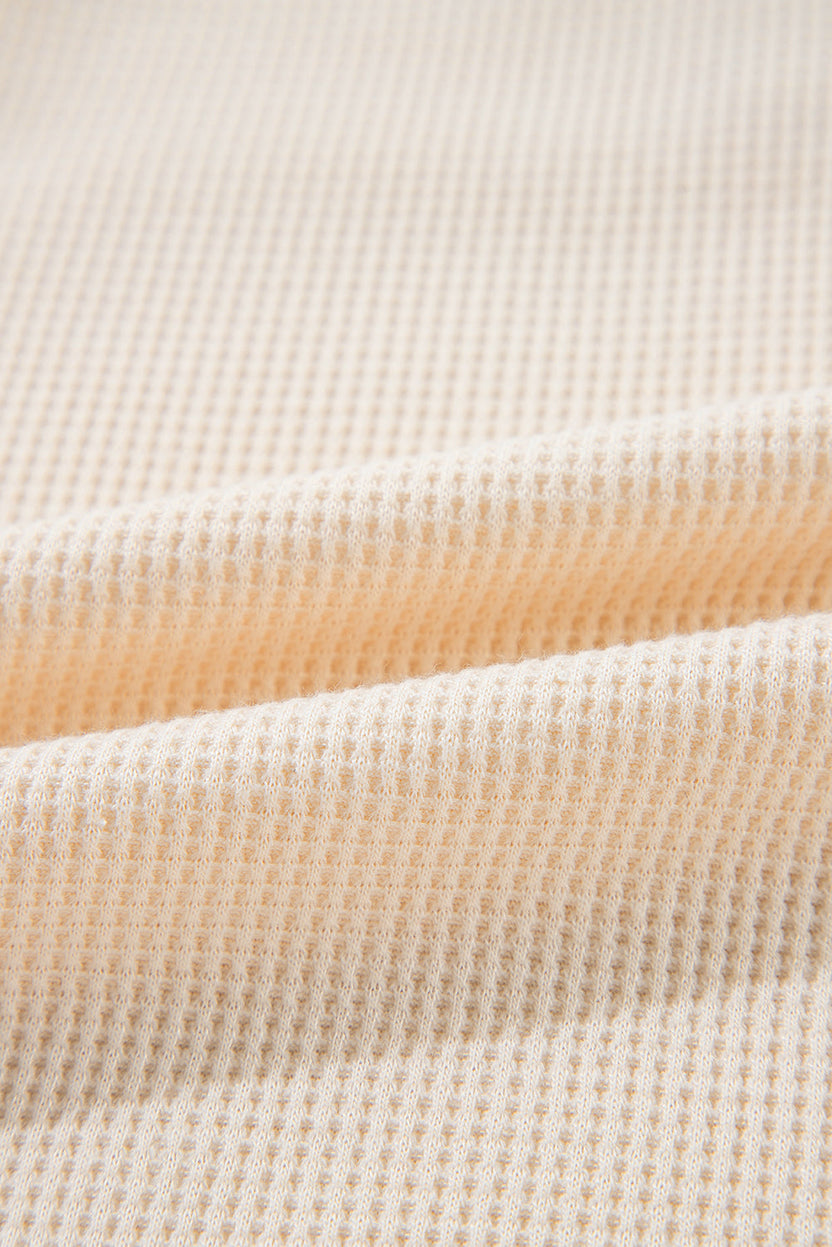 Pink Waffle Long Sleeve Collared Half Button Relaxed Fit Top